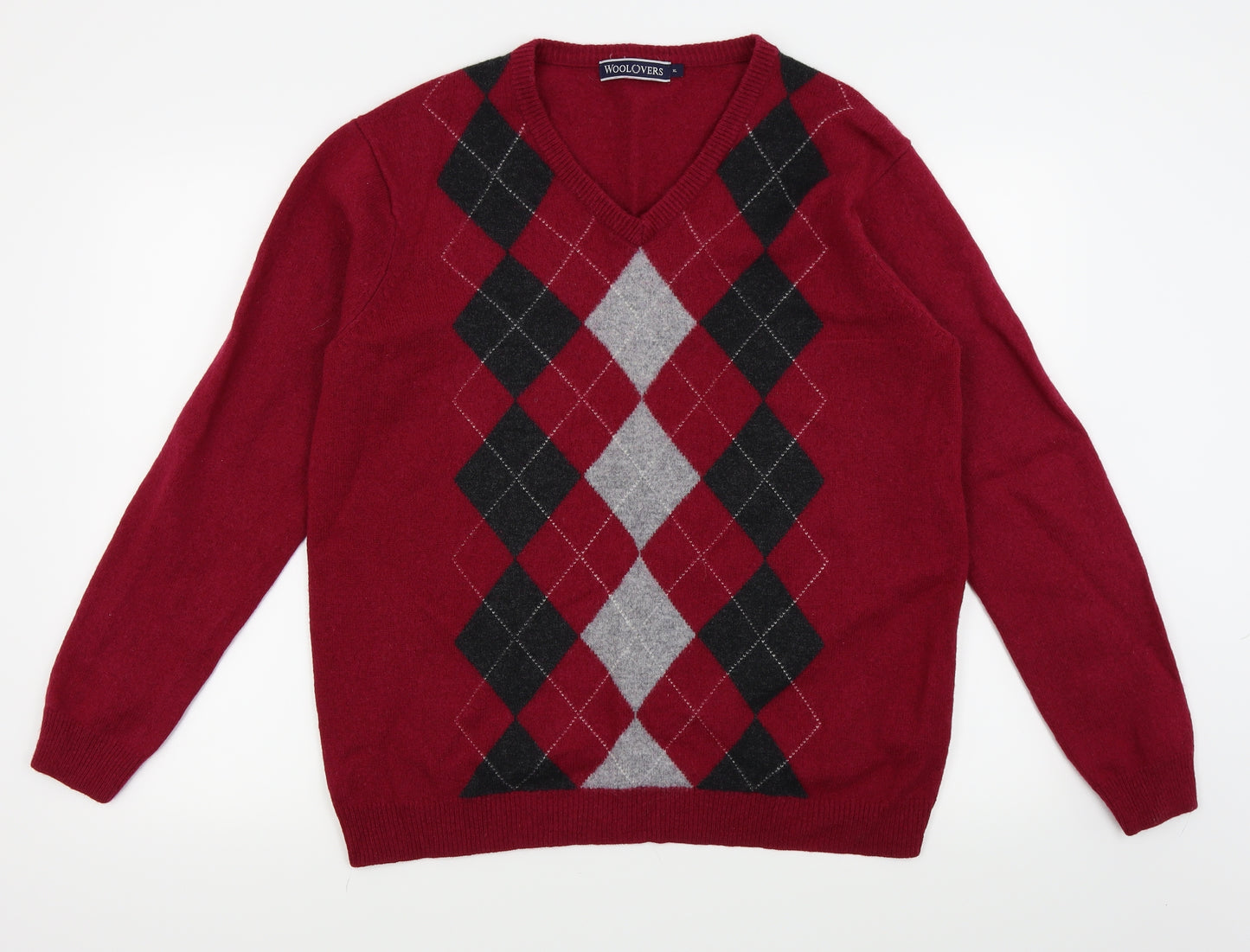 Woolovers Mens Red Check  Pullover Jumper Size XL