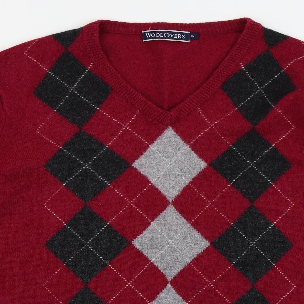 Woolovers Mens Red Check  Pullover Jumper Size XL