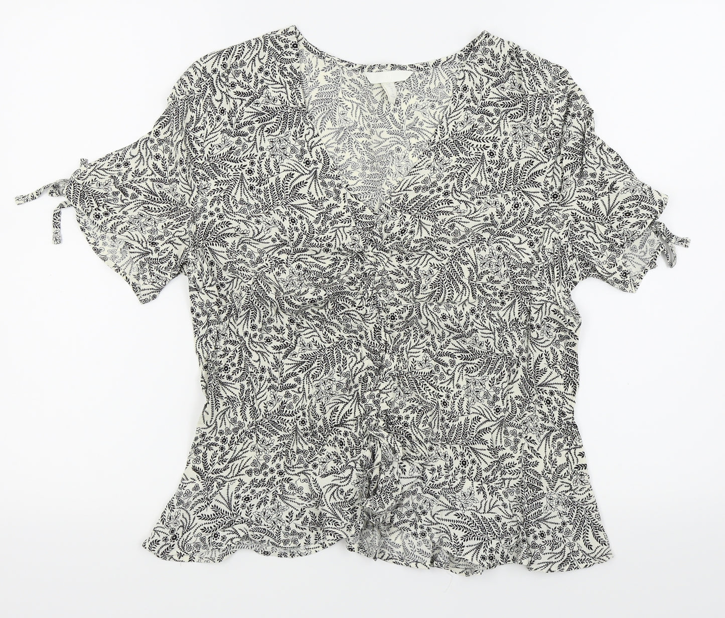 H&M Womens White Floral  Basic Blouse Size 12