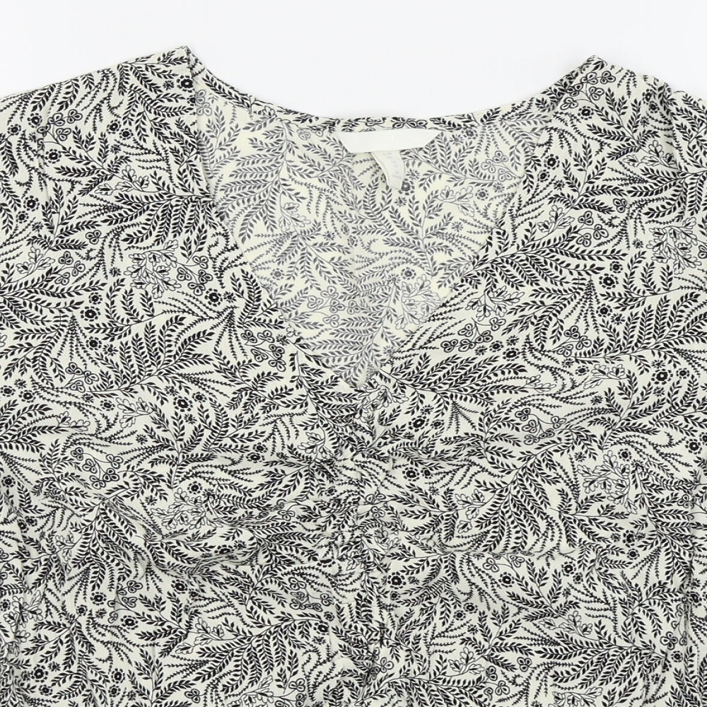 H&M Womens White Floral  Basic Blouse Size 12