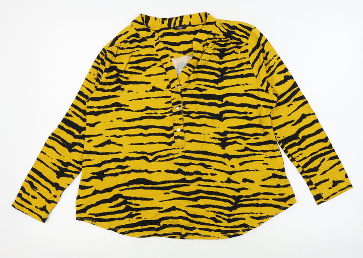 M&Co Womens Orange Animal Print Basic Blouse Size 12