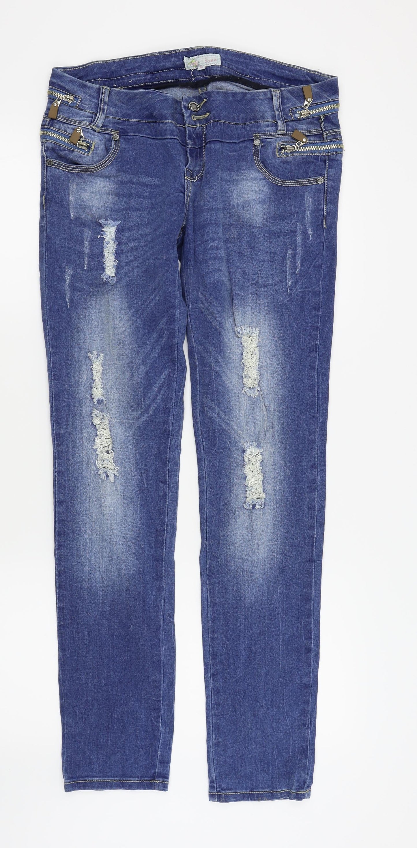 CAMEO ROSE Womens Blue   Skinny Jeans Size 14 L30 in - RIPPED JEANS
