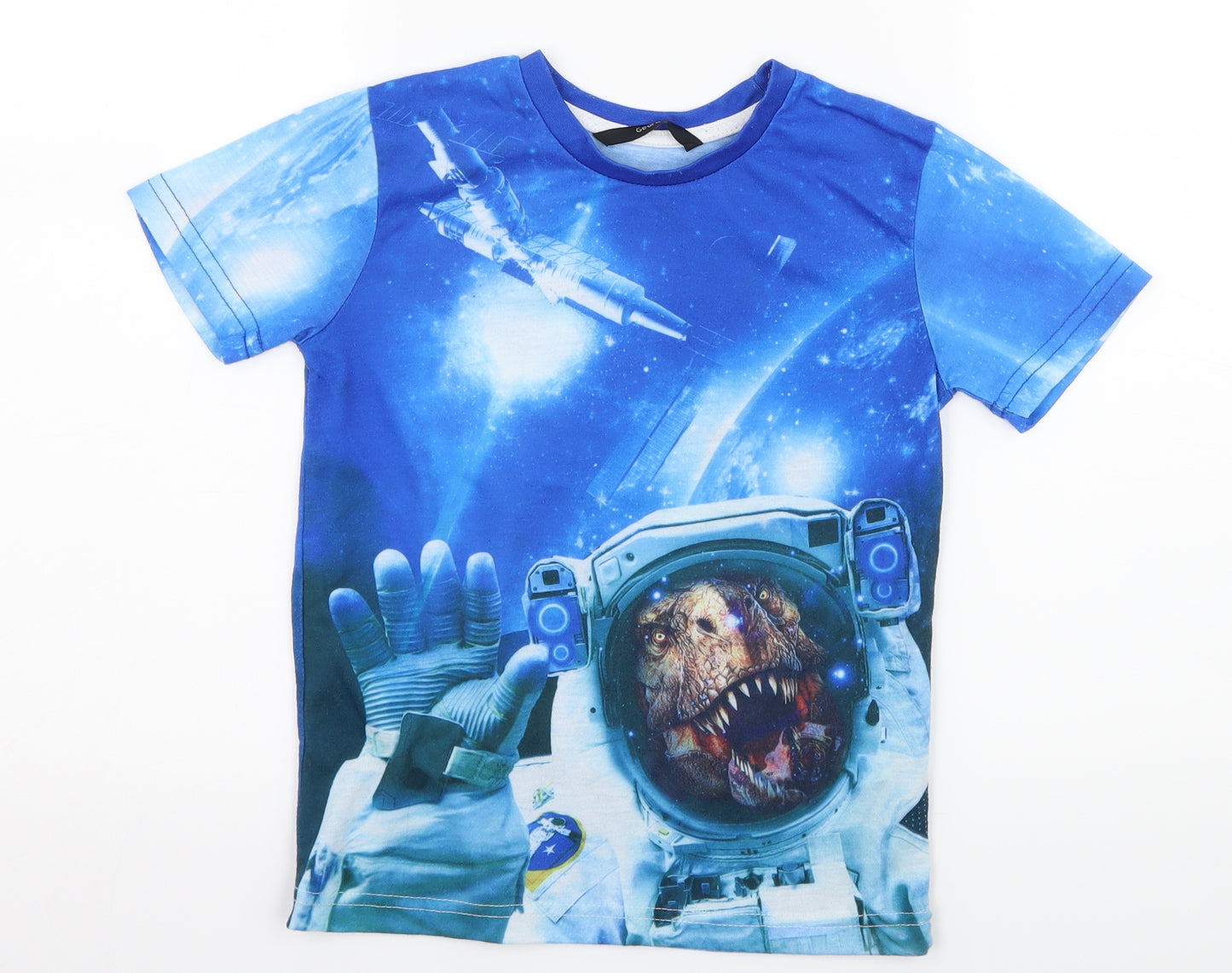 George Boys Blue  Jersey Basic T-Shirt Size 6-7 Years  - Space T-Rex