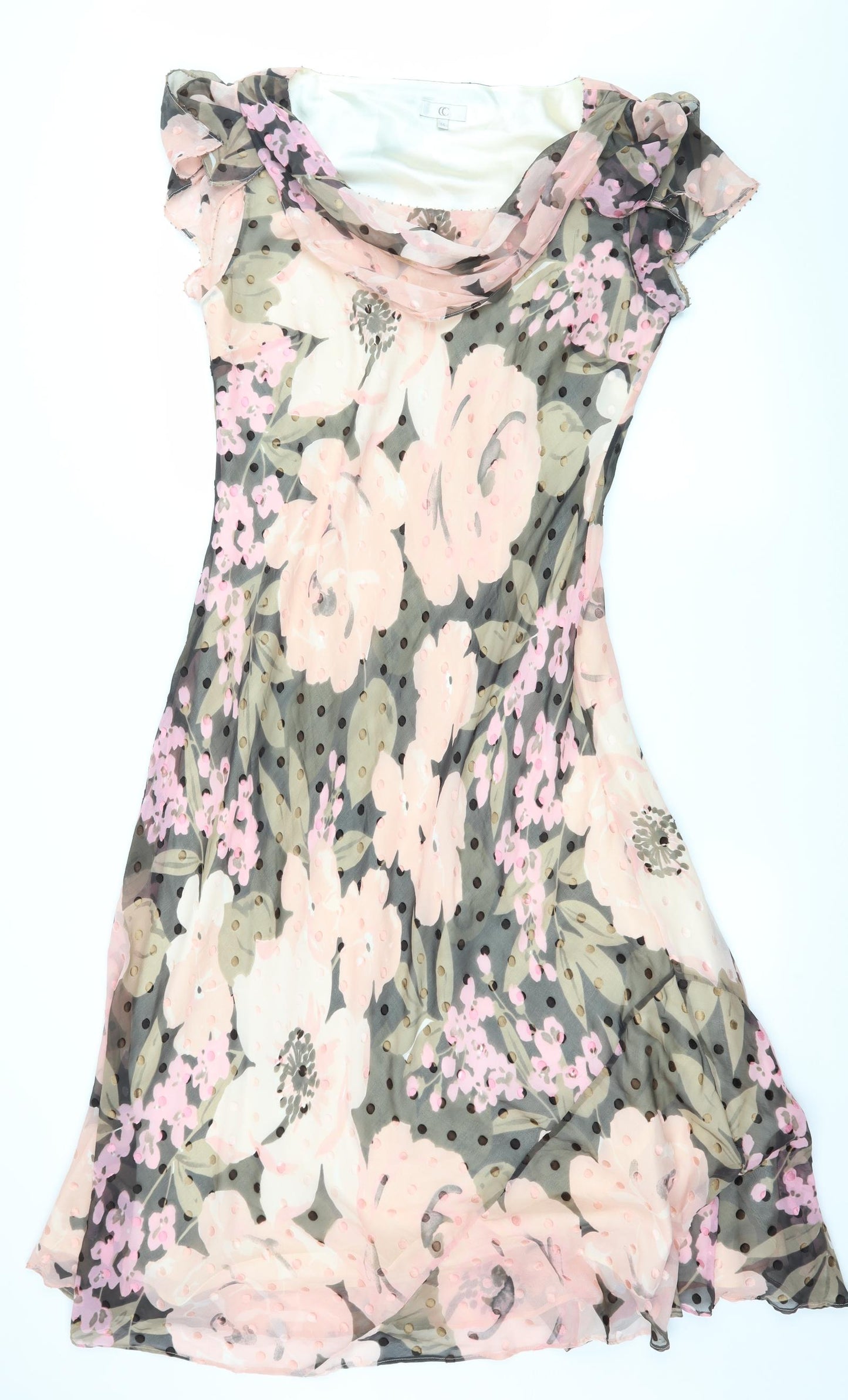 CC Womens Pink Floral Chiffon A-Line  Size 14
