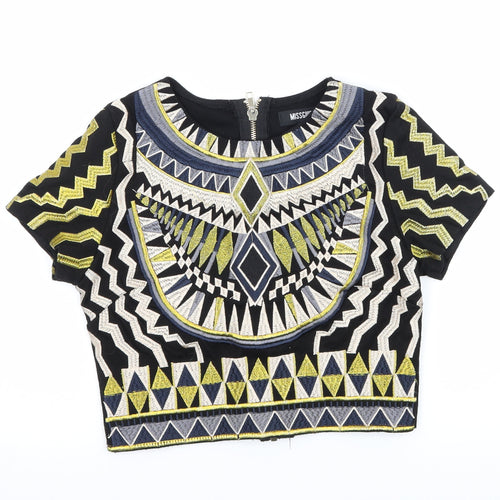 Missguided Womens Black Geometric Jersey Basic T-Shirt Size 8