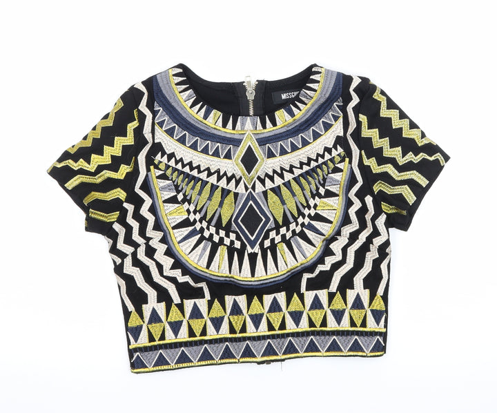 Missguided Womens Black Geometric Jersey Basic T-Shirt Size 8