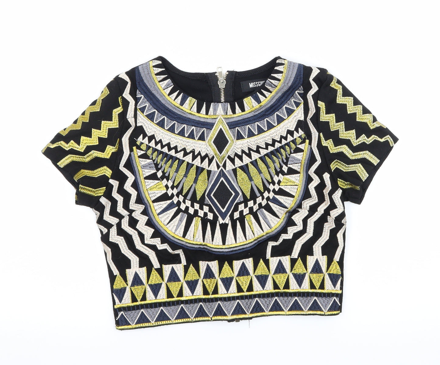 Missguided Womens Black Geometric Jersey Basic T-Shirt Size 8