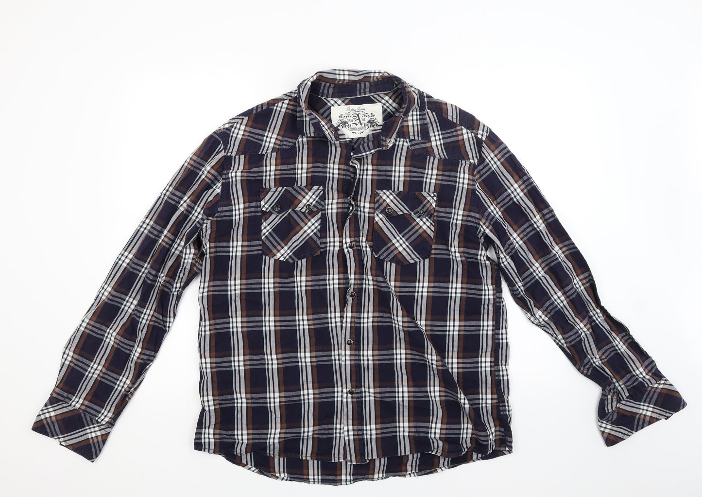 TU Mens Blue Check   Button-Up Size L