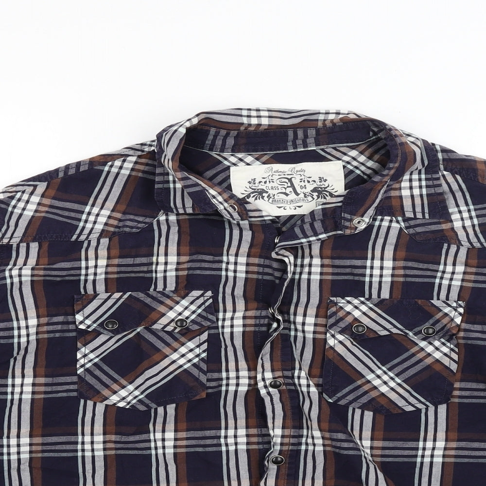 TU Mens Blue Check   Button-Up Size L