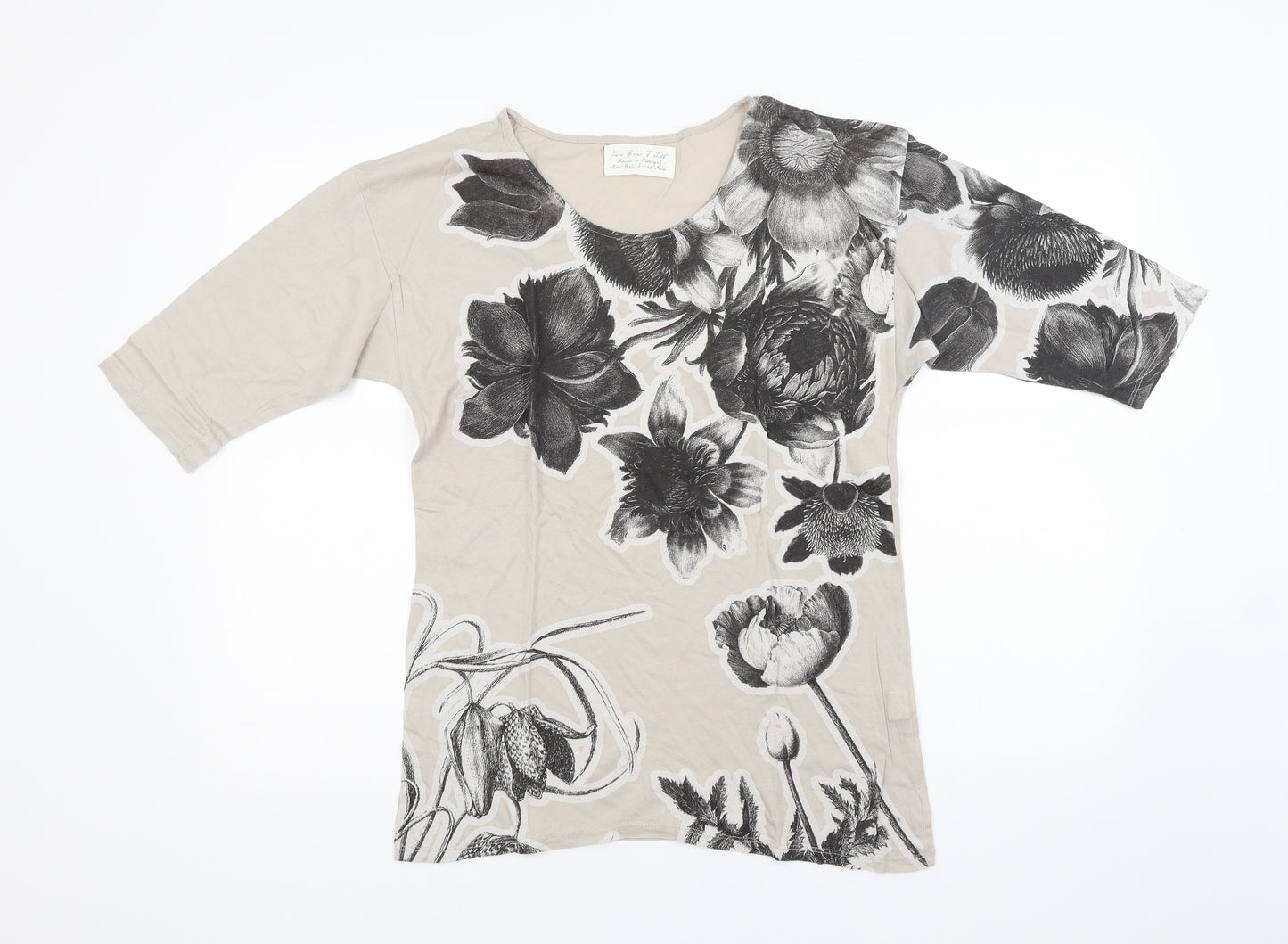 Preworn Womens Beige Floral  Basic T-Shirt Size S