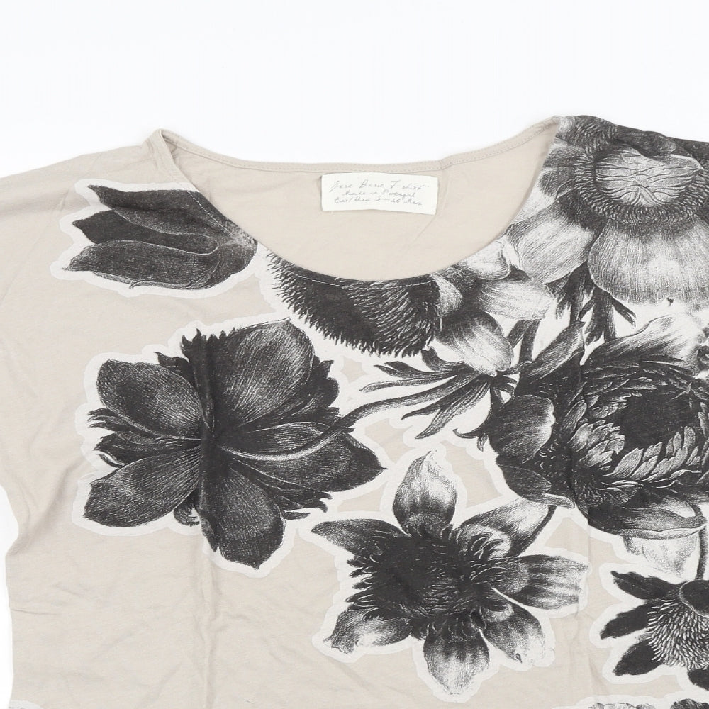 Preworn Womens Beige Floral  Basic T-Shirt Size S