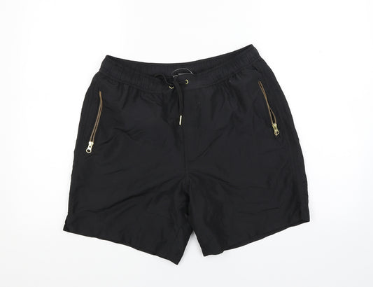 Front view of ASOS boys’ black canvas utility shorts, size M