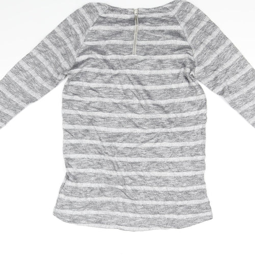 Oasis Womens Grey Striped  Basic T-Shirt Size S