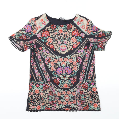 Preworn Womens Black Floral  Basic T-Shirt Size 6