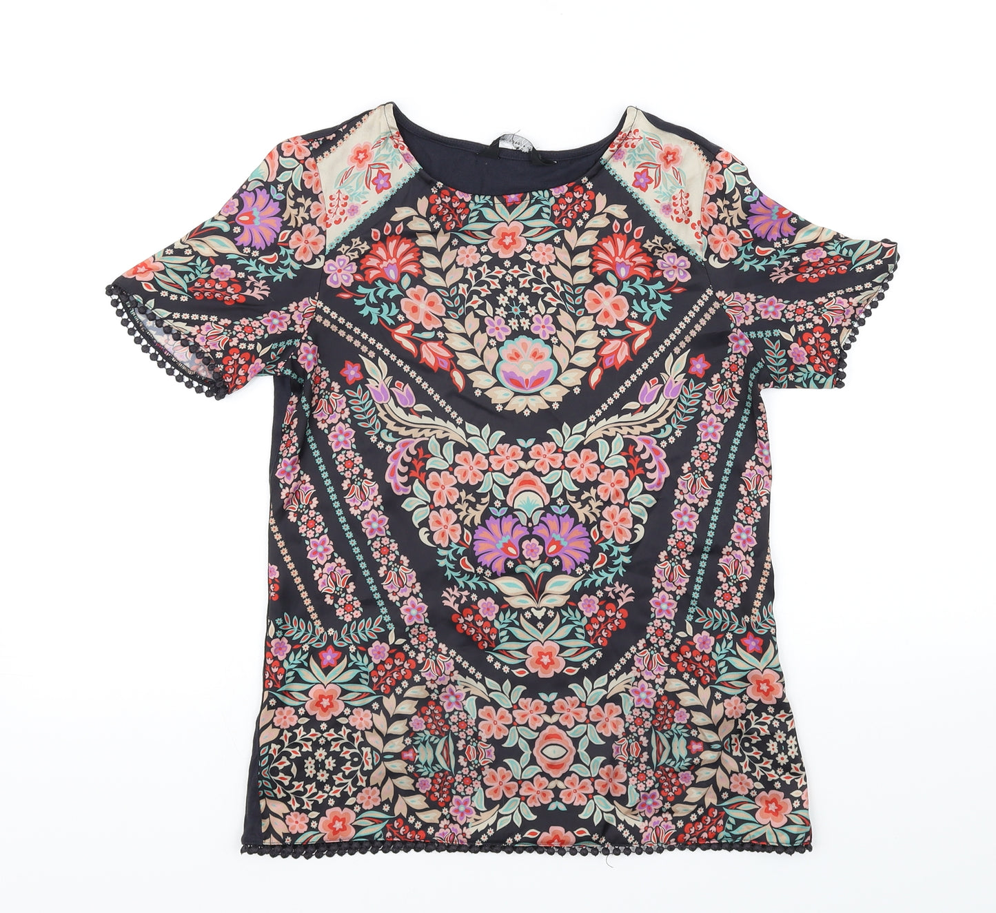 Preworn Womens Black Floral  Basic T-Shirt Size 6