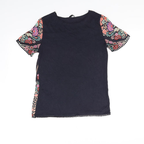Preworn Womens Black Floral  Basic T-Shirt Size 6