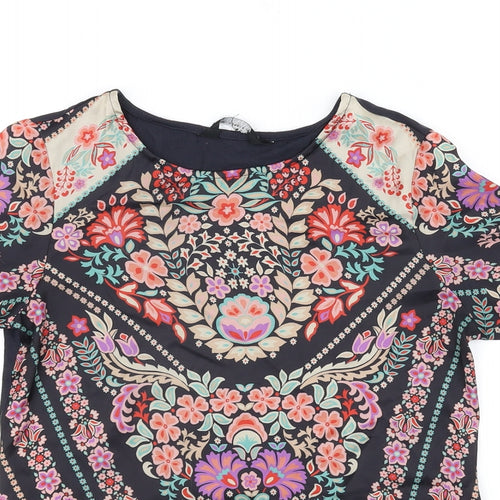 Preworn Womens Black Floral  Basic T-Shirt Size 6