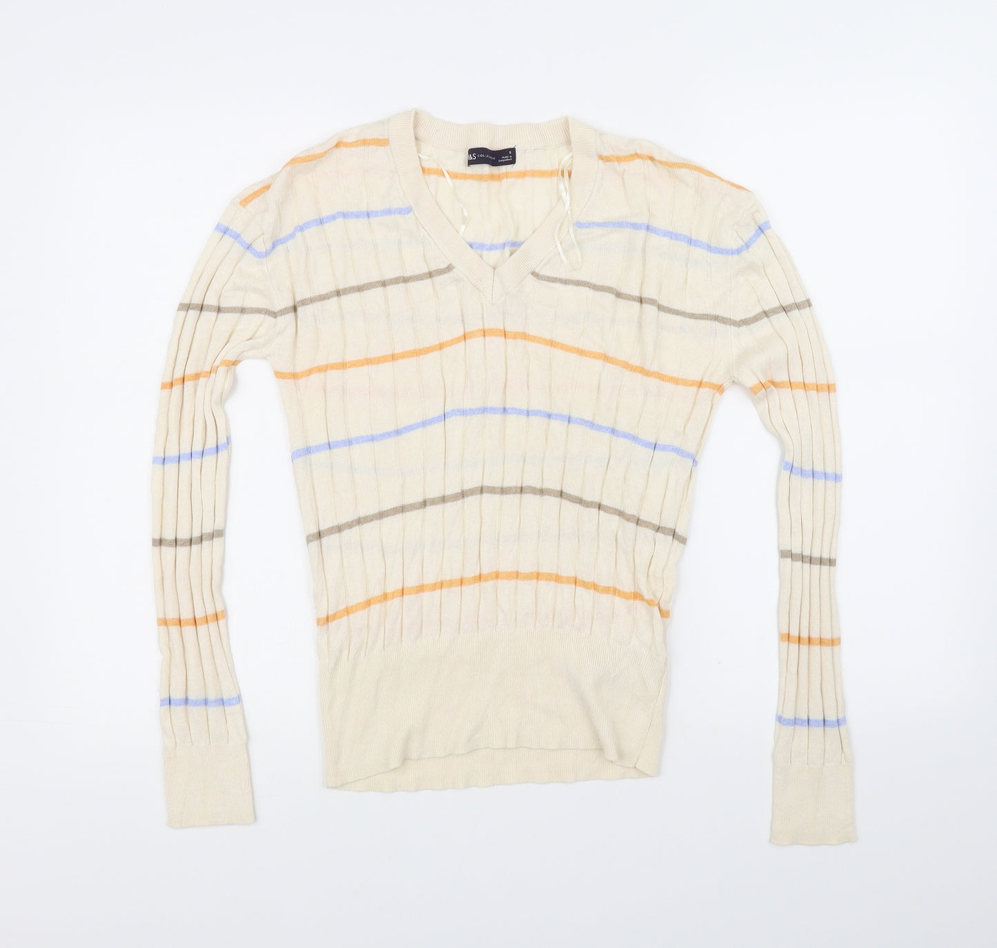 m&S Womens Beige Striped  Pullover Jumper Size S