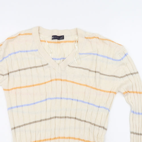 m&S Womens Beige Striped  Pullover Jumper Size S