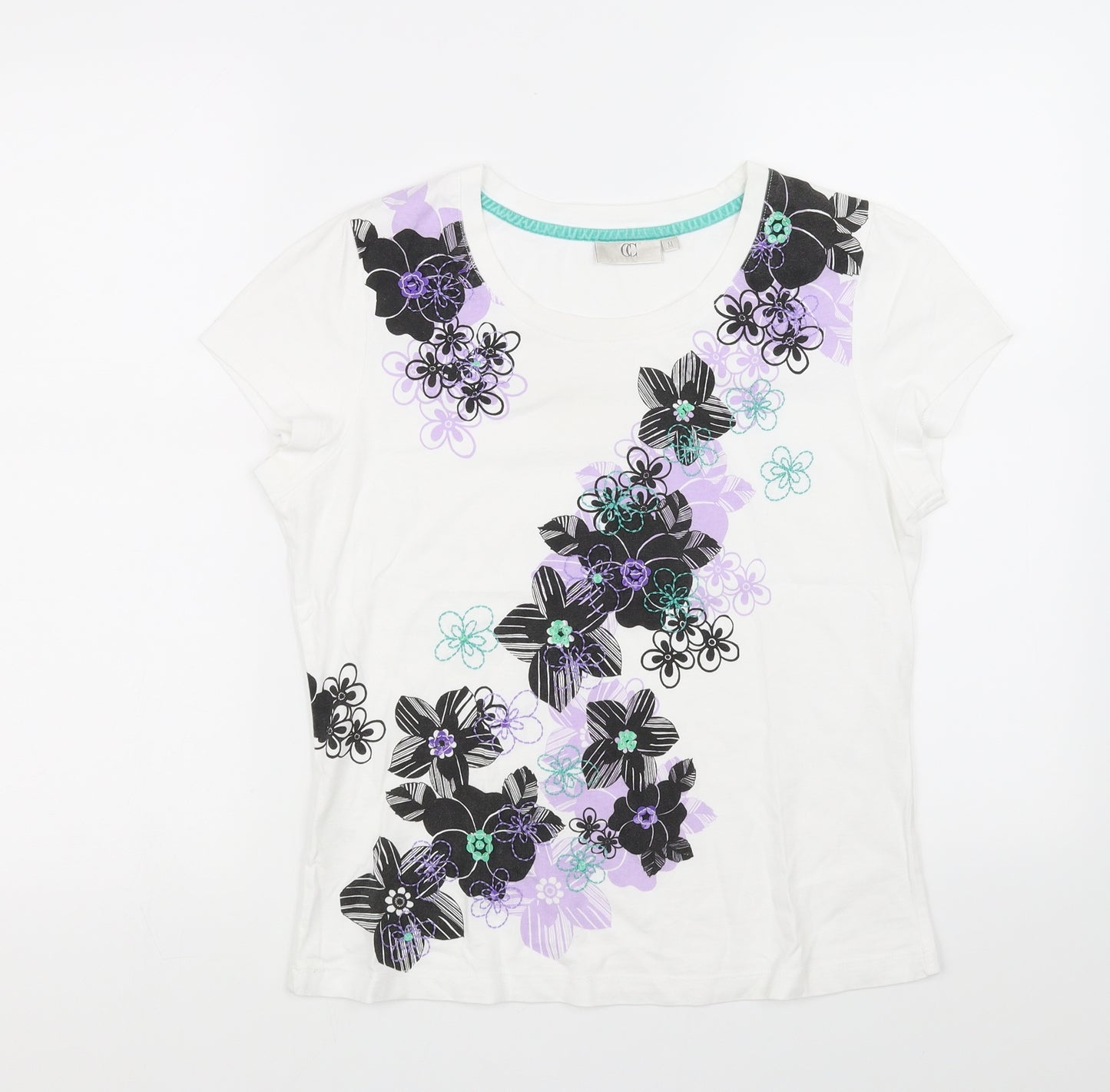 county casual Womens White Floral  Basic T-Shirt Size M