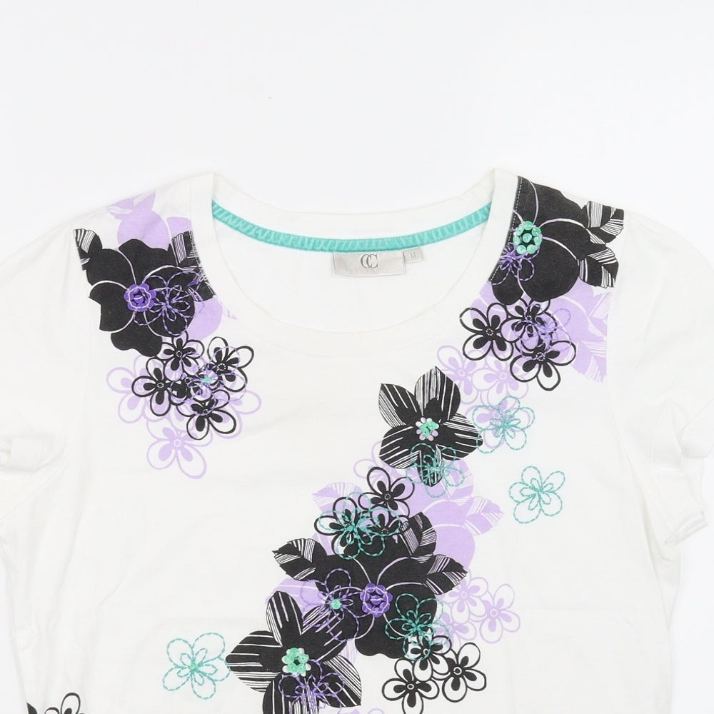 county casual Womens White Floral  Basic T-Shirt Size M