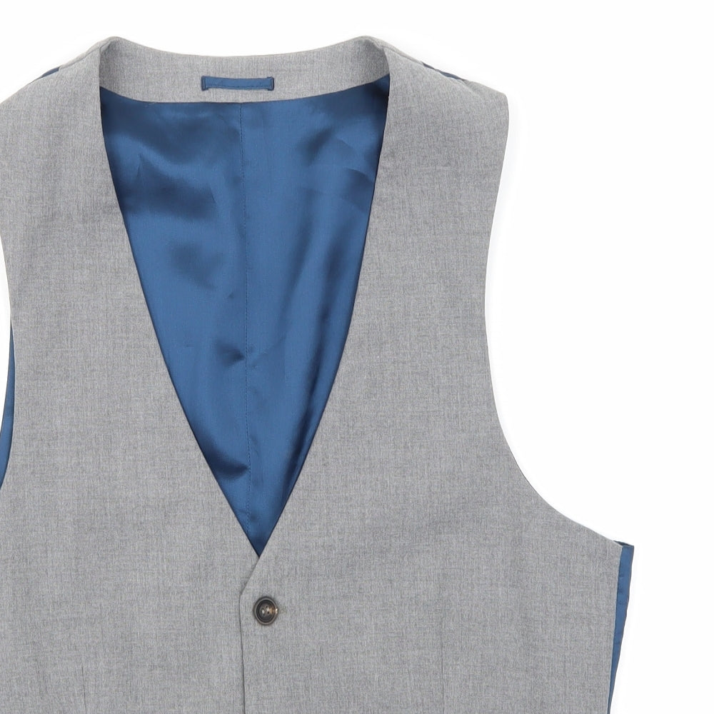 River Island Mens Grey  Rayon Jacket Suit Waistcoat Size 40