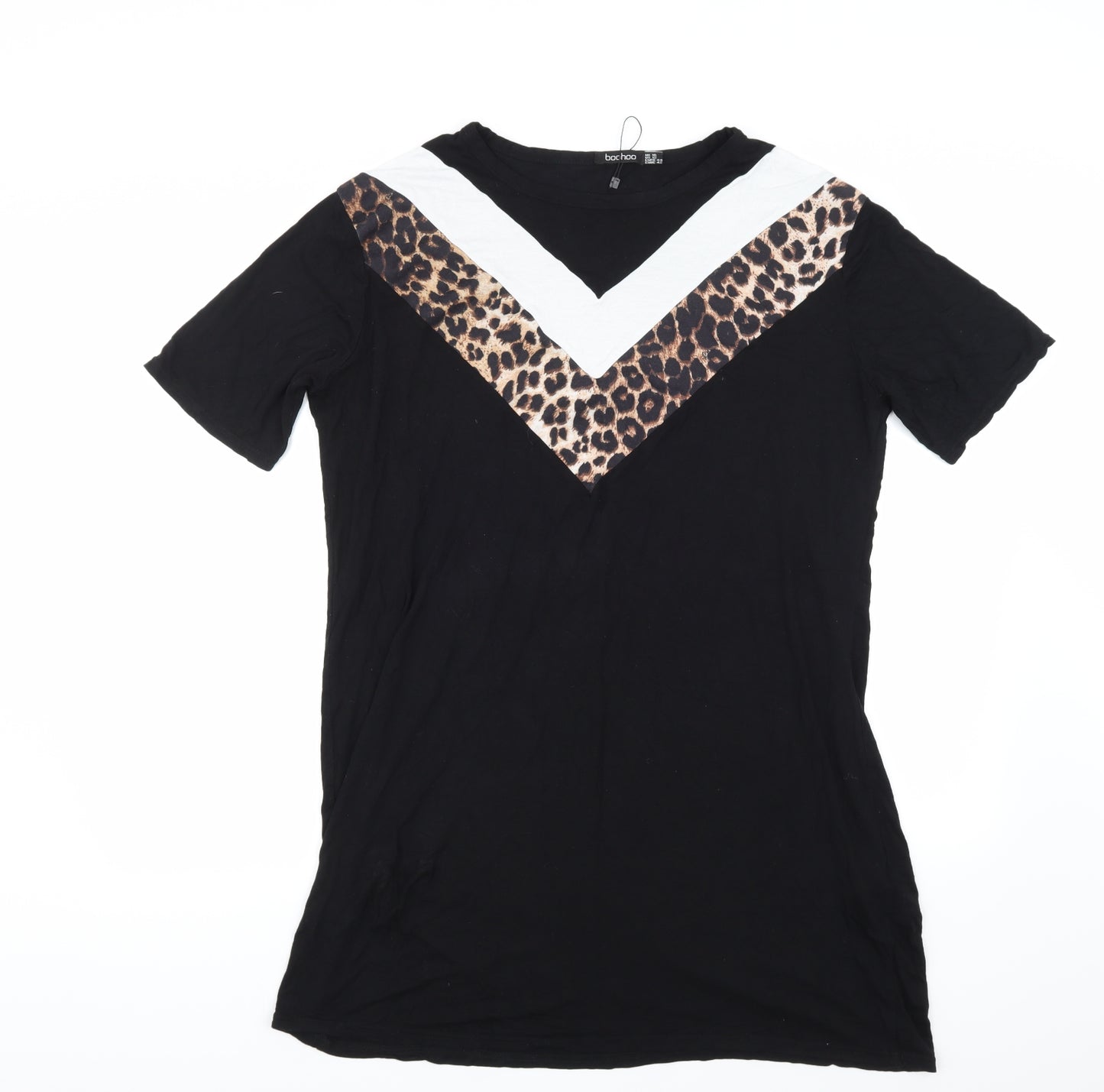 Boohoo Womens Black Animal Print Jersey T-Shirt Dress  Size 16