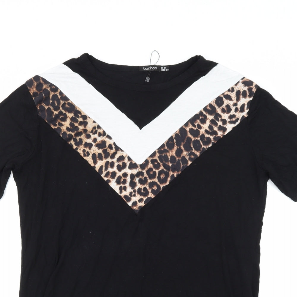 Boohoo Womens Black Animal Print Jersey T-Shirt Dress  Size 16