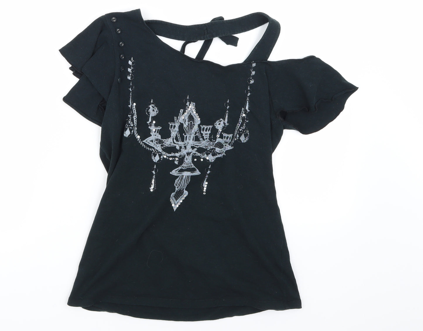 Poetic Justice Womens Black Floral Jersey Basic T-Shirt Size S