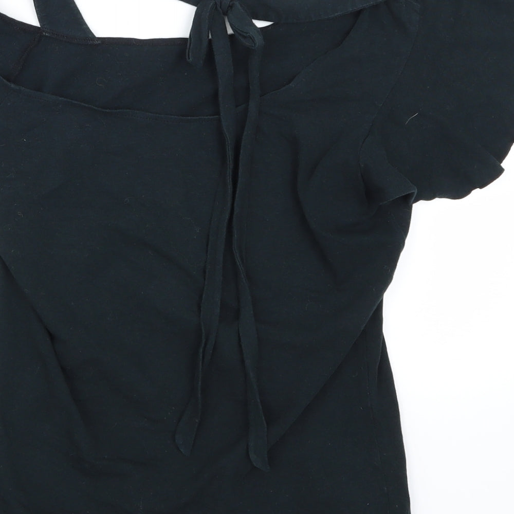 Poetic Justice Womens Black Floral Jersey Basic T-Shirt Size S