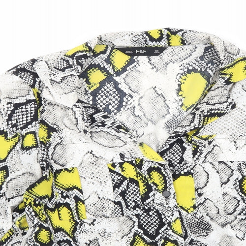 F&F Womens Grey Animal Print Chiffon Basic Blouse Size 8