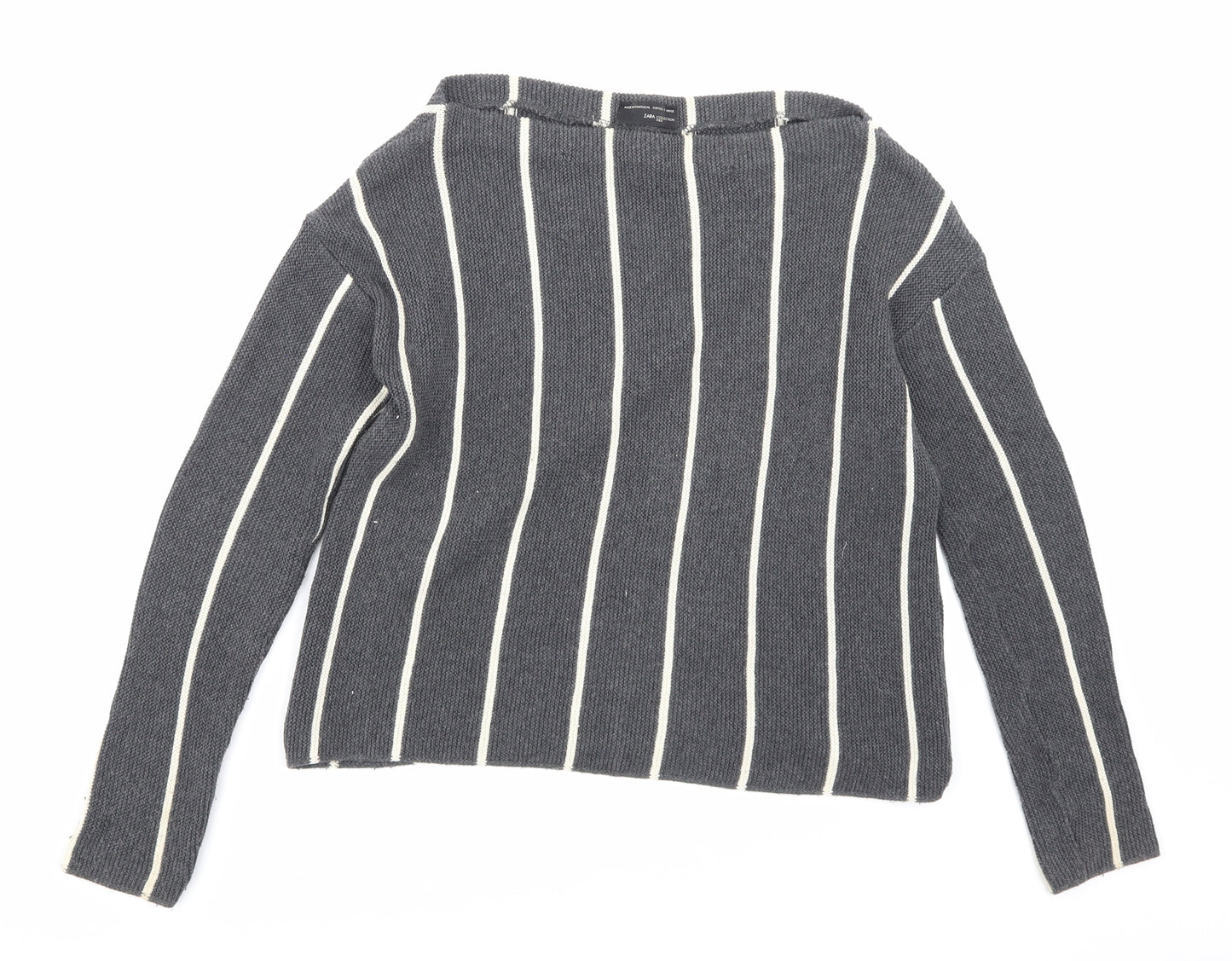 Zara Womens Grey Striped Knit Pullover Jumper Size S