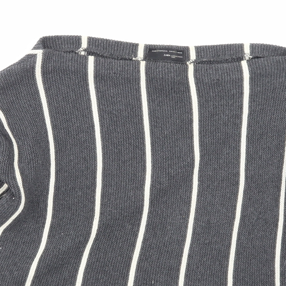 Zara Womens Grey Striped Knit Pullover Jumper Size S