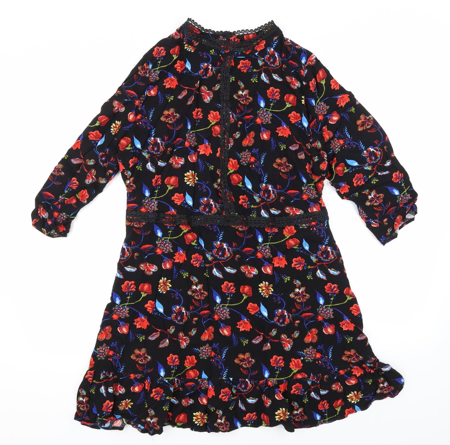 Papaya Womens Black Floral Rayon A-Line  Size 18