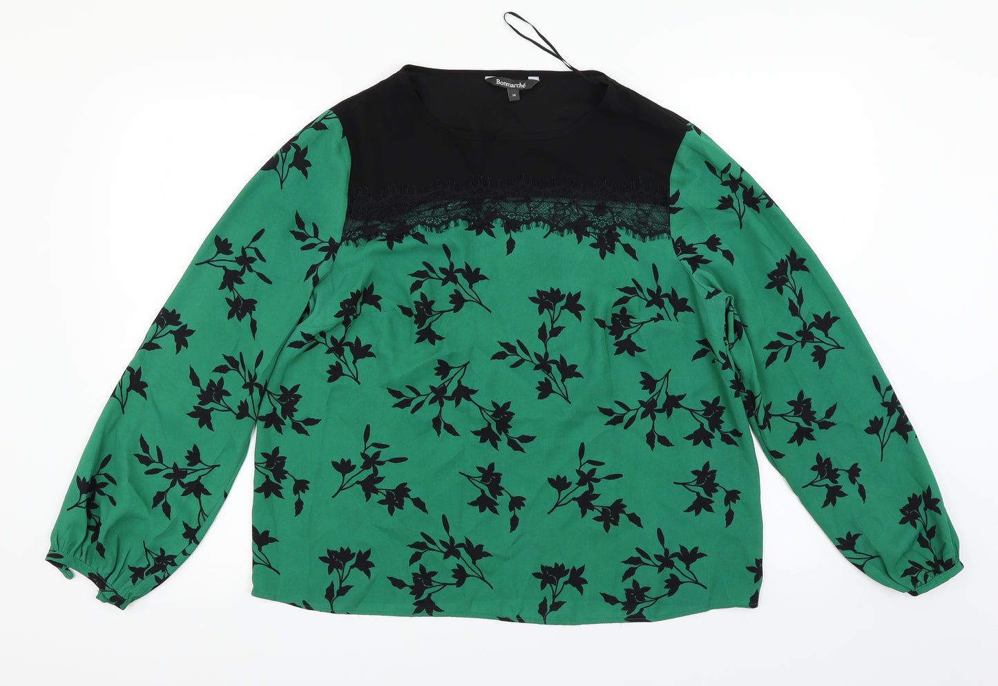 Bonmarché Womens Green Floral  Basic Blouse Size 14