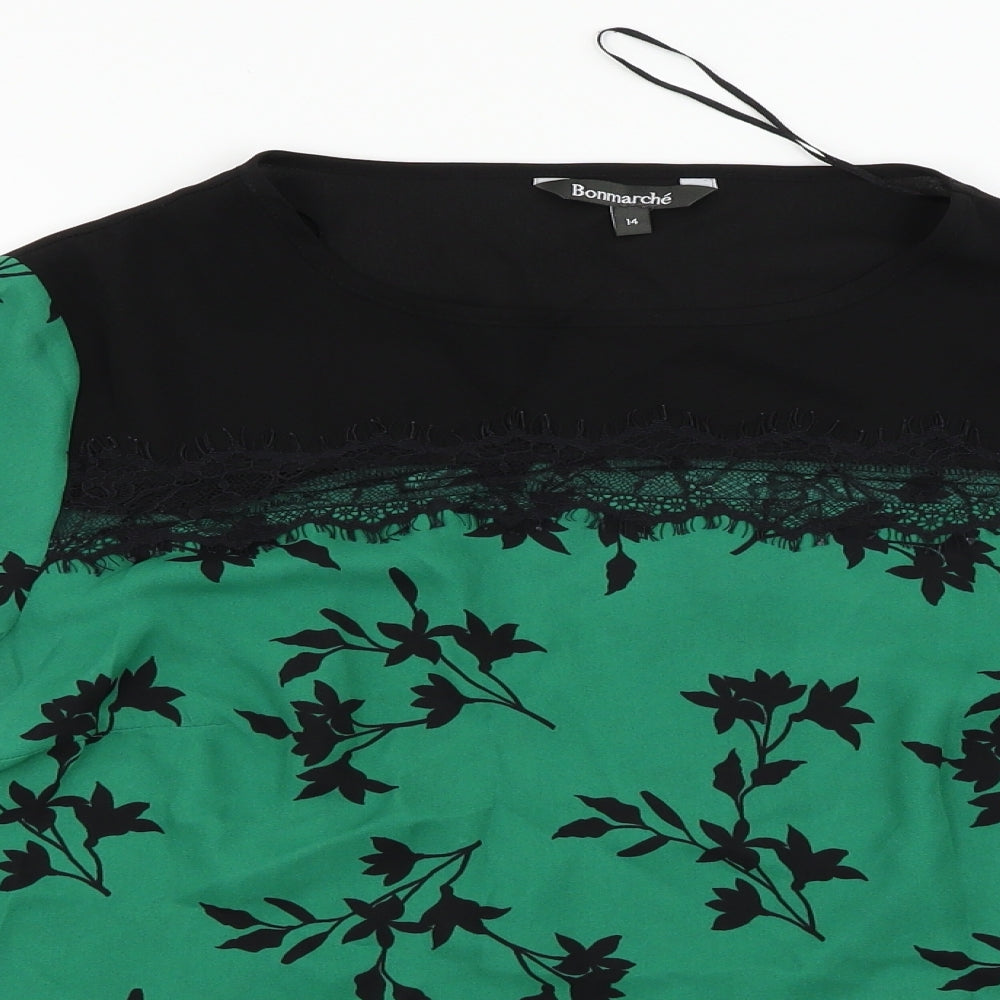 Bonmarché Womens Green Floral  Basic Blouse Size 14