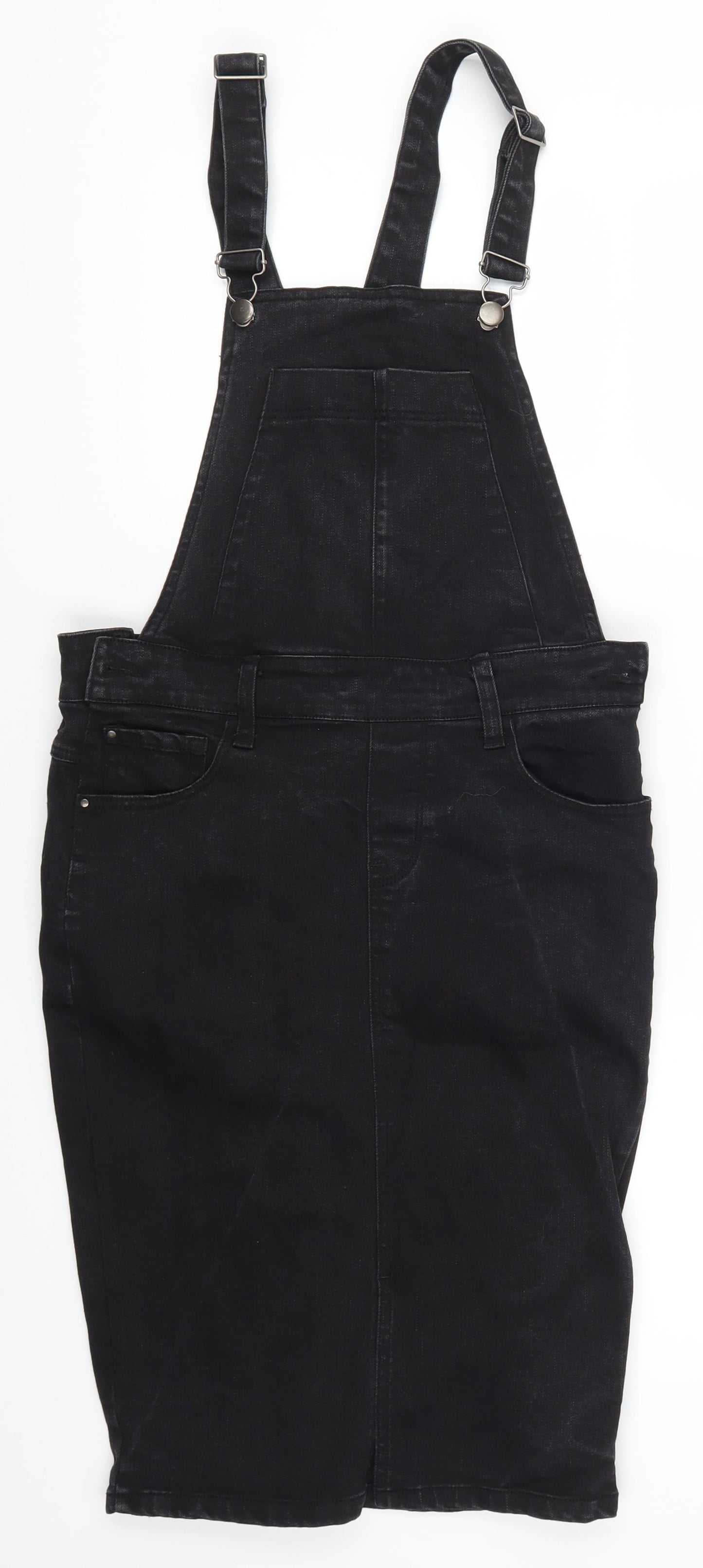 Peacocks Womens Black  Denim Pinafore/Dungaree Dress  Size 10