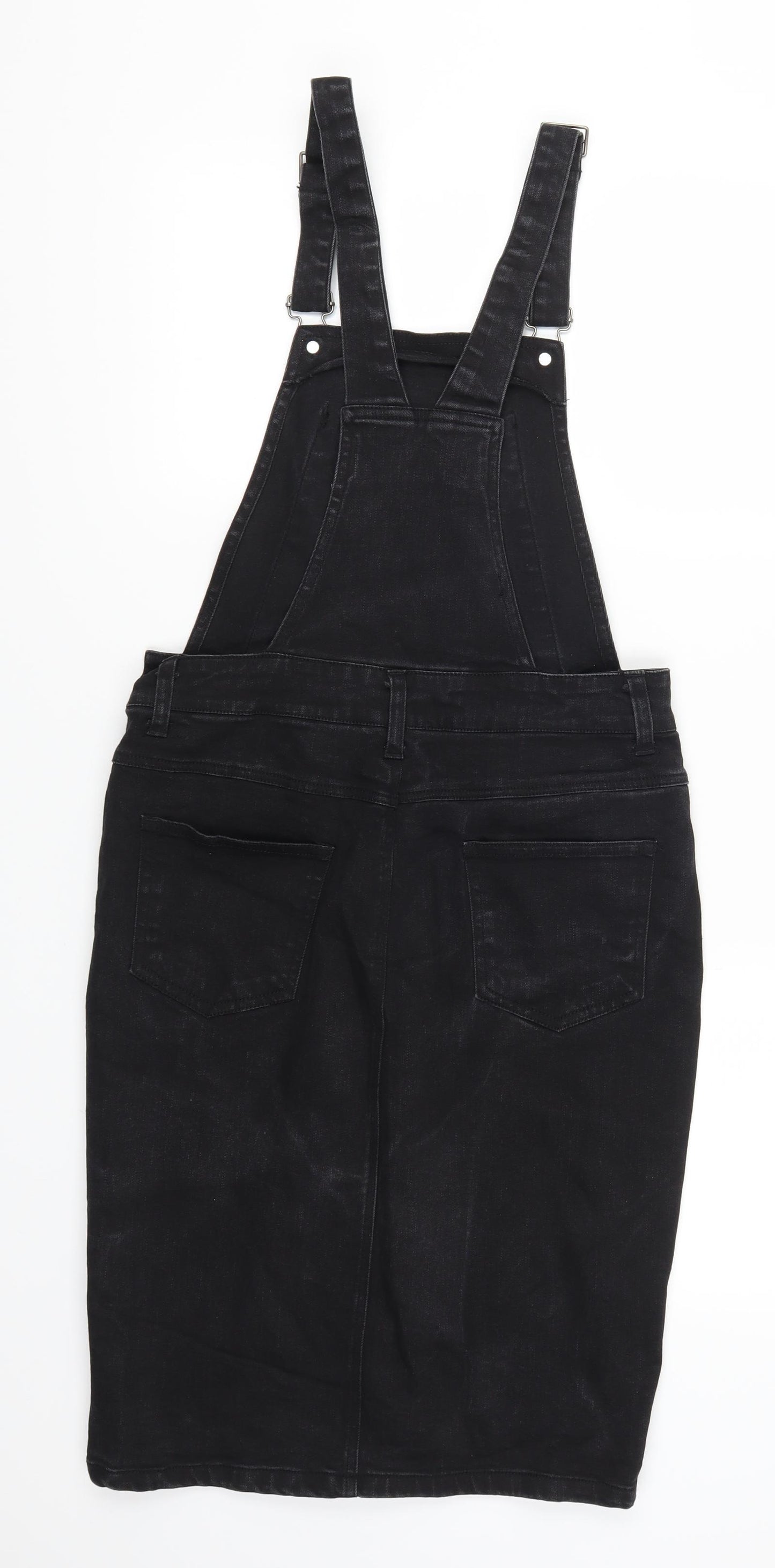 Peacocks Womens Black  Denim Pinafore/Dungaree Dress  Size 10