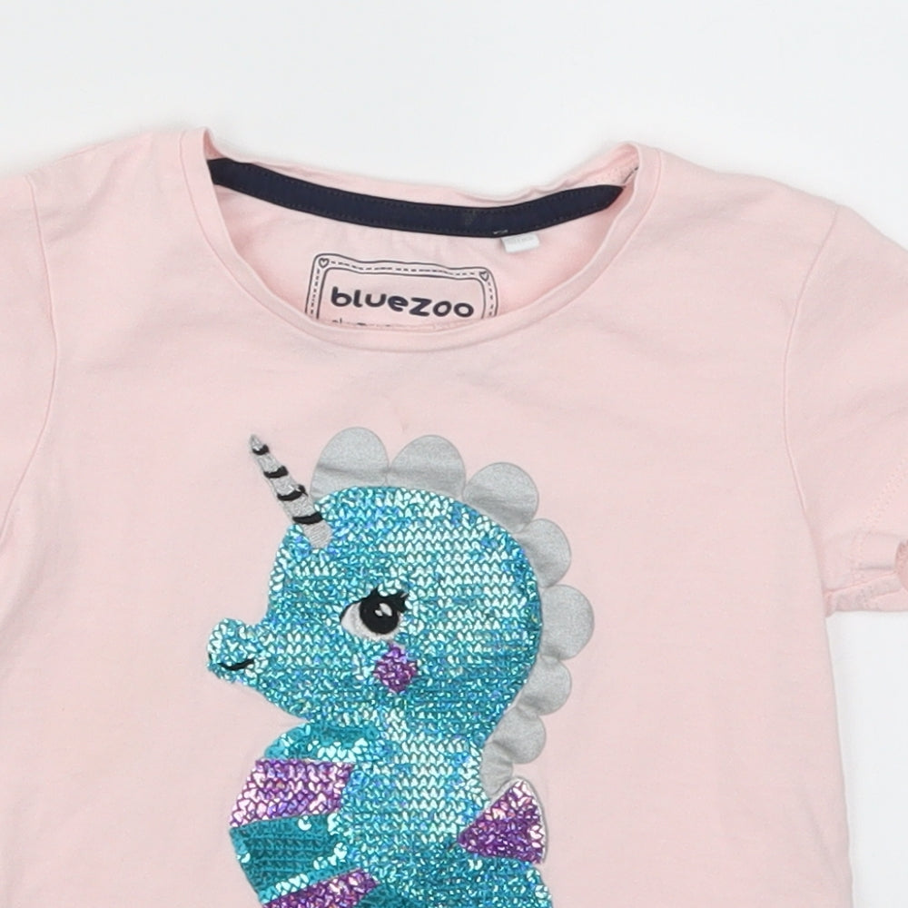 Bluezoo Girls Pink   Basic T-Shirt Size 18-24 Months  - Seahorse