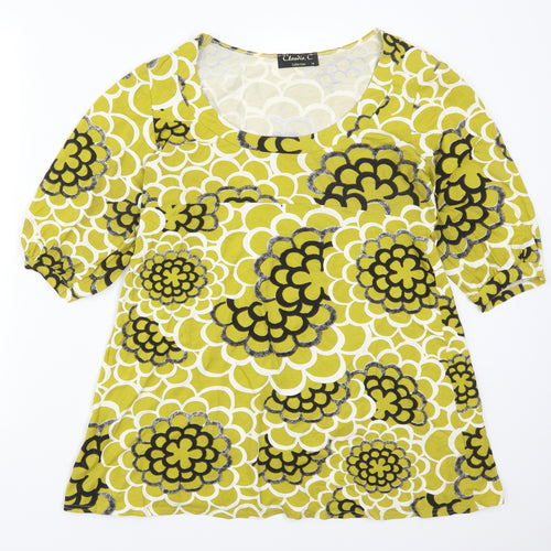 Claudia C Womens Green Floral  Basic T-Shirt Size 16