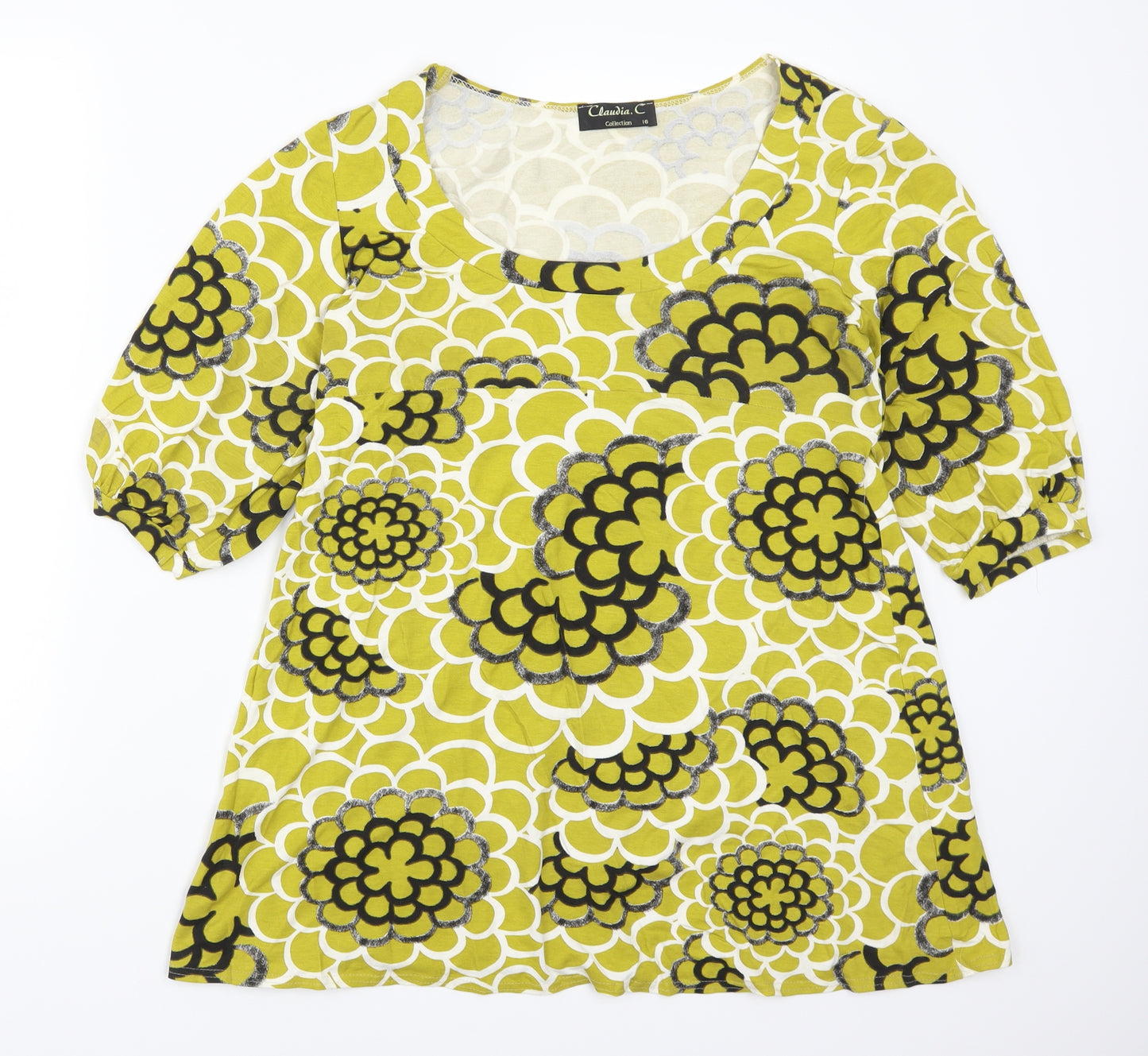 Claudia C Womens Green Floral  Basic T-Shirt Size 16