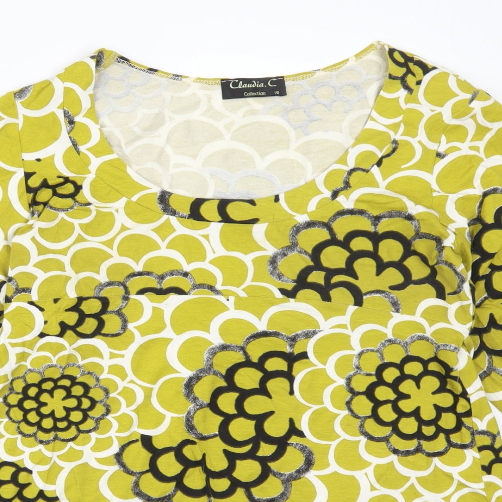 Claudia C Womens Green Floral  Basic T-Shirt Size 16