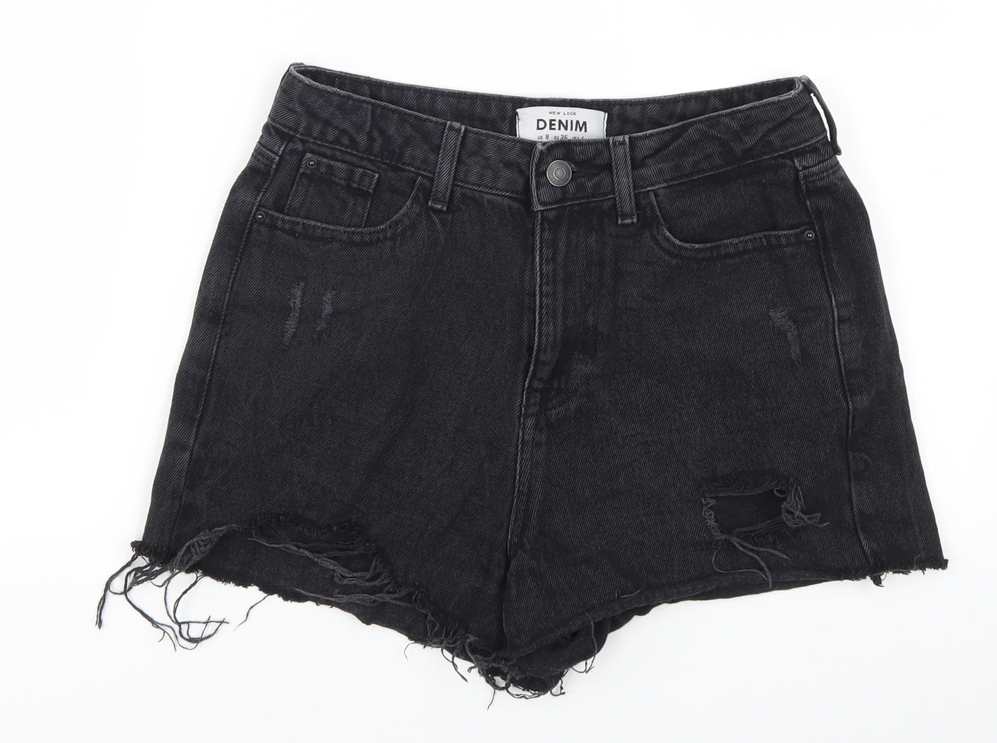 New Look Womens Black  Denim Hot Pants Shorts Size 8 - Distressed Look