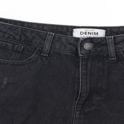 New Look Womens Black  Denim Hot Pants Shorts Size 8 - Distressed Look