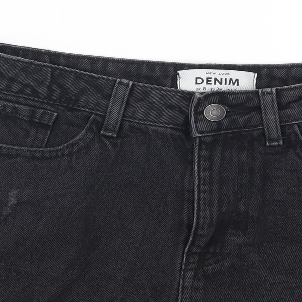 New Look Womens Black  Denim Hot Pants Shorts Size 8 - Distressed Look