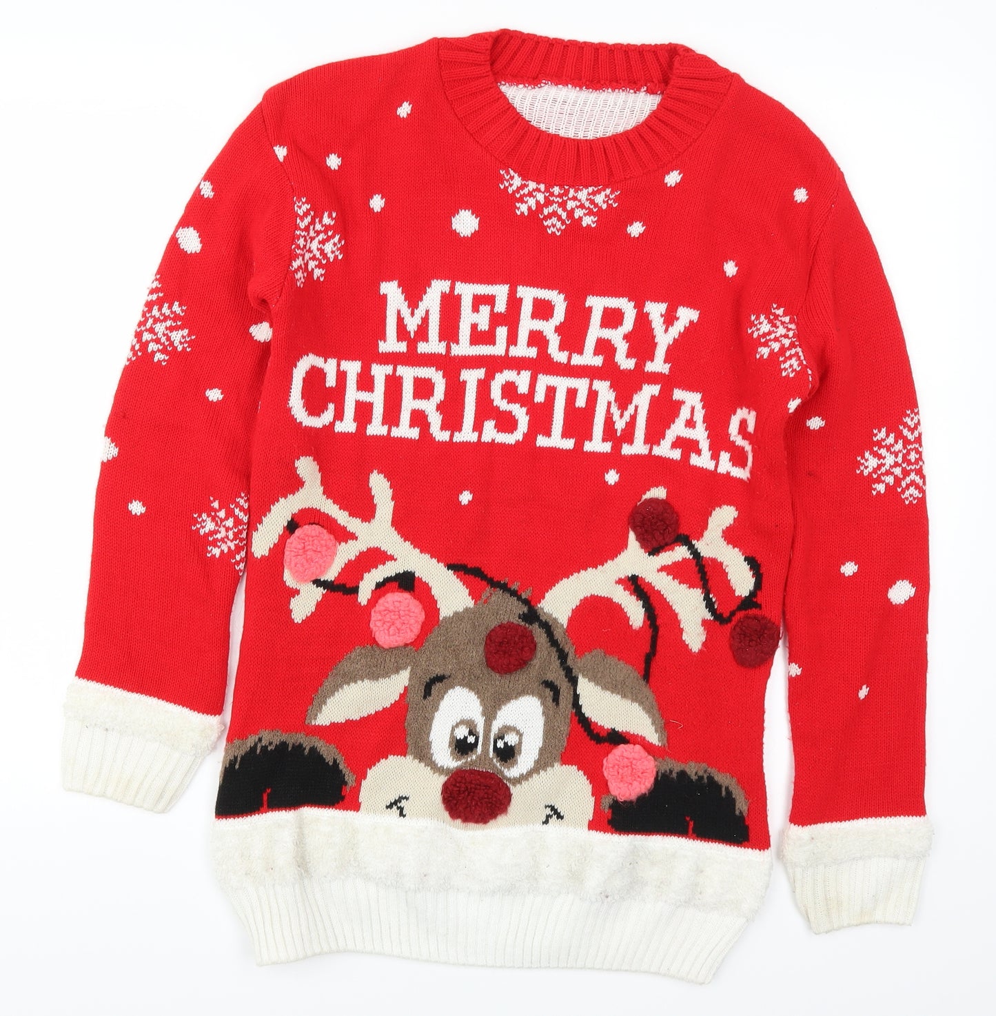 Preworn Womens Red   Pullover Jumper Size M  - Merry Christmas Reindeer