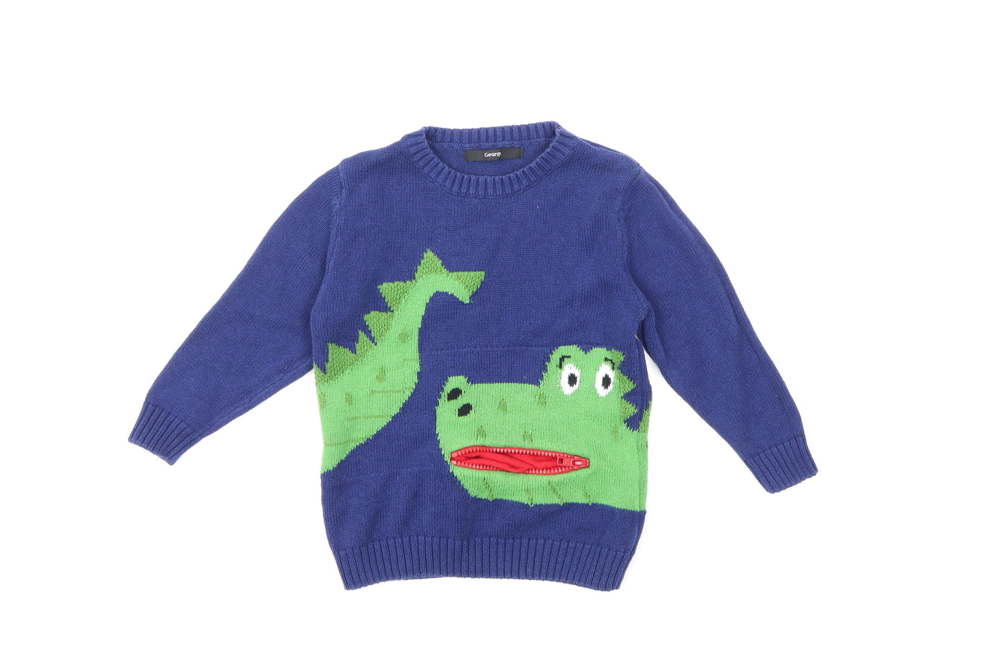 George Boys Blue  Knit Pullover Jumper Size 2-3 Years  - Crocodile