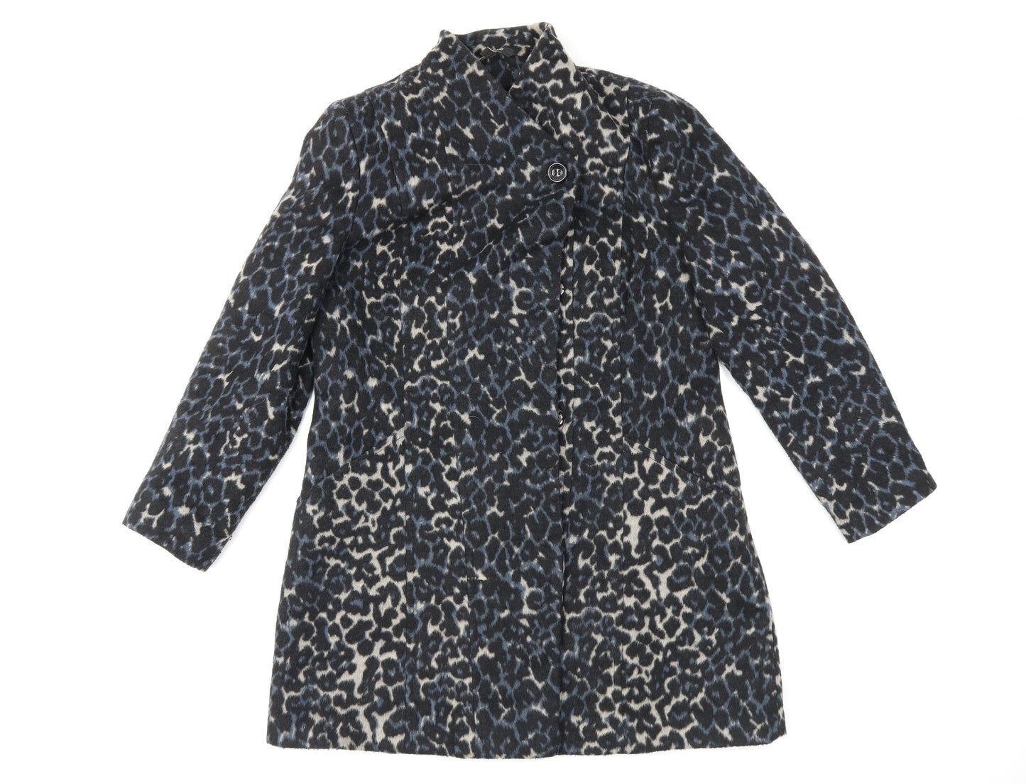 Bonmarché Womens Black Animal Print  Overcoat Coat Size 12