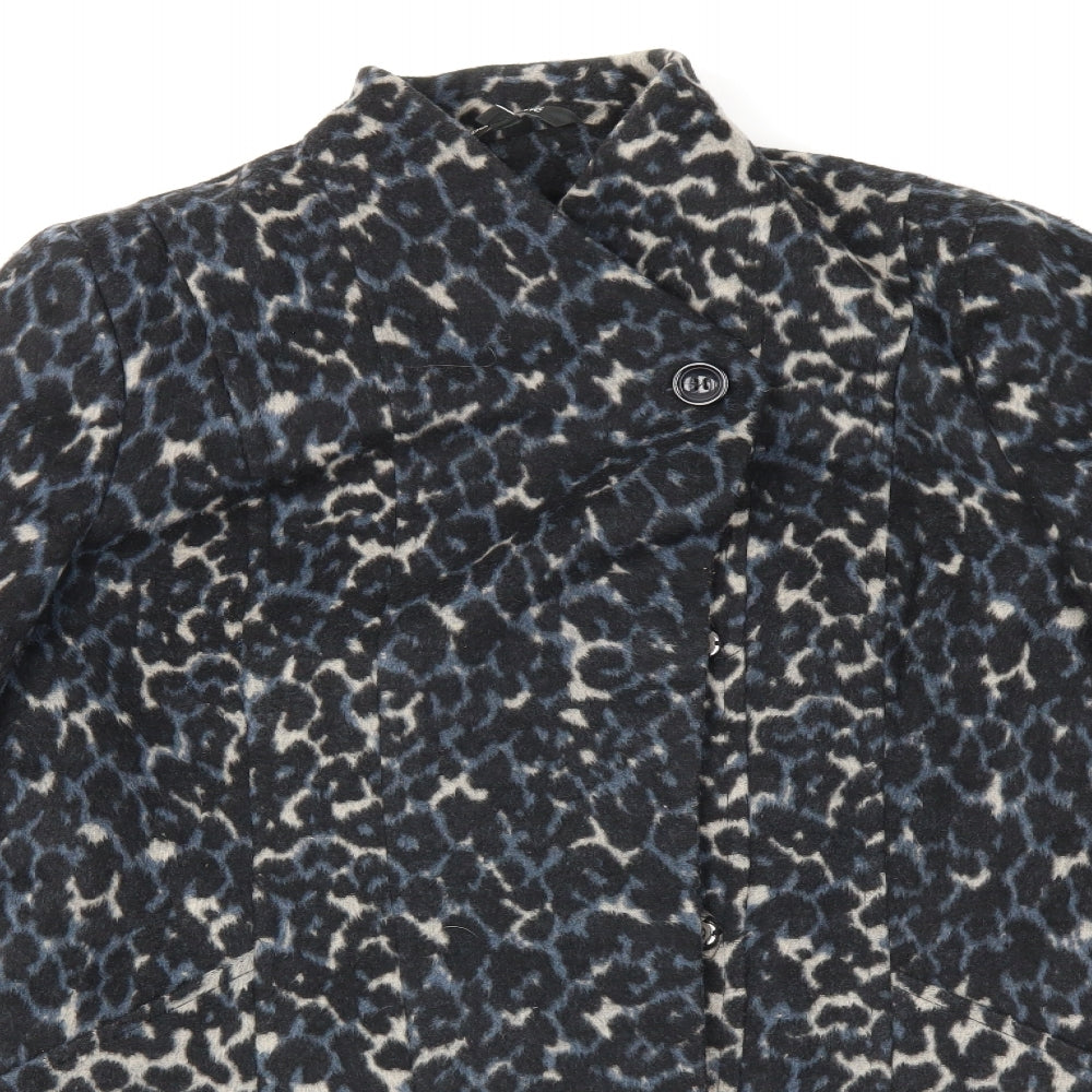 Bonmarché Womens Black Animal Print  Overcoat Coat Size 12
