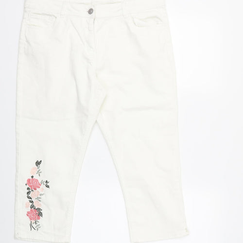 Preworn Womens White Floral Denim Cropped Jeans Size 36 in L20 in